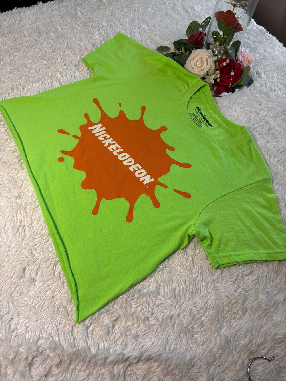 Nickelodeon Neon Green Tee with Orange Splat Logo small
